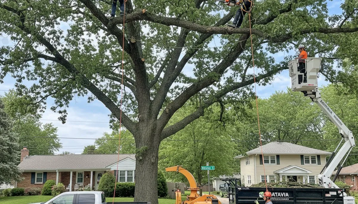 Professional tree removal service crew working safely in Naperville, IL