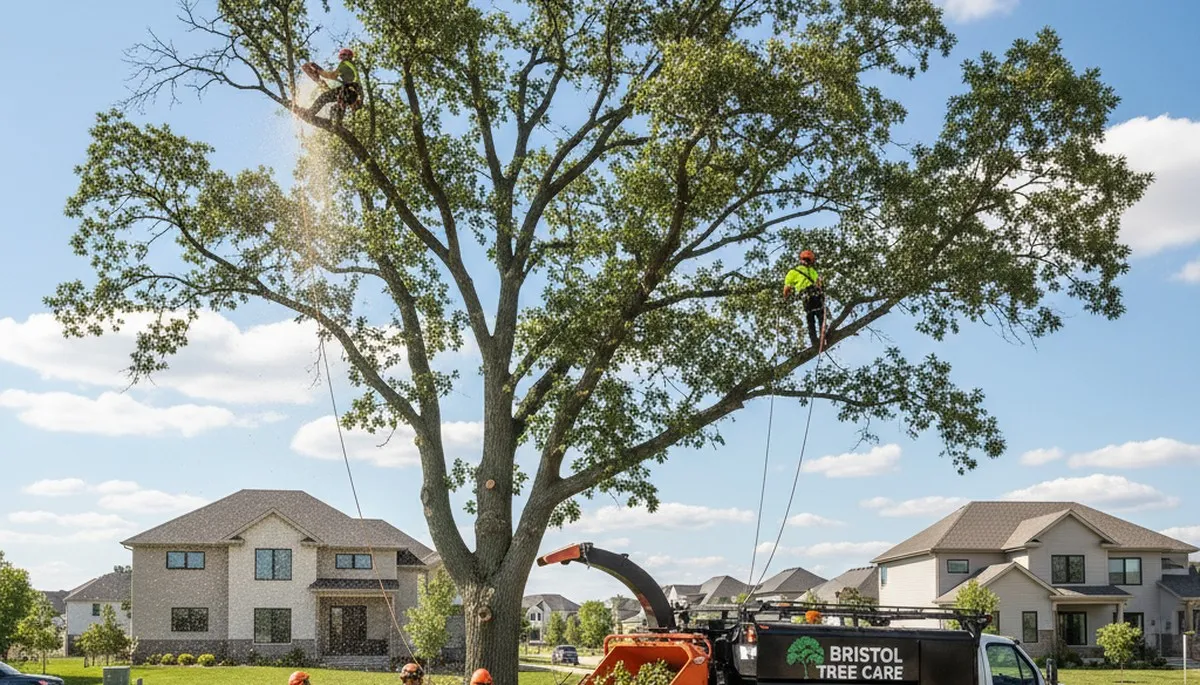 Professional tree removal service in Naperville IL safely cutting and clearing large trees