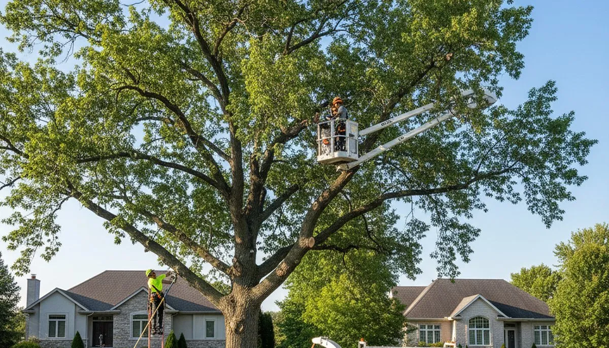 Professional tree removal service in Naperville IL clearing large oak tree safely